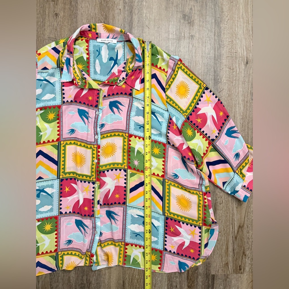 Rose + Olive Patchwork Style Button Down Shirt - image 7